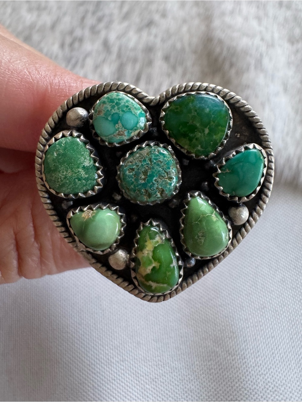 Heart-Shaped Green Turquoise Cluster Ring - Women Jewelry